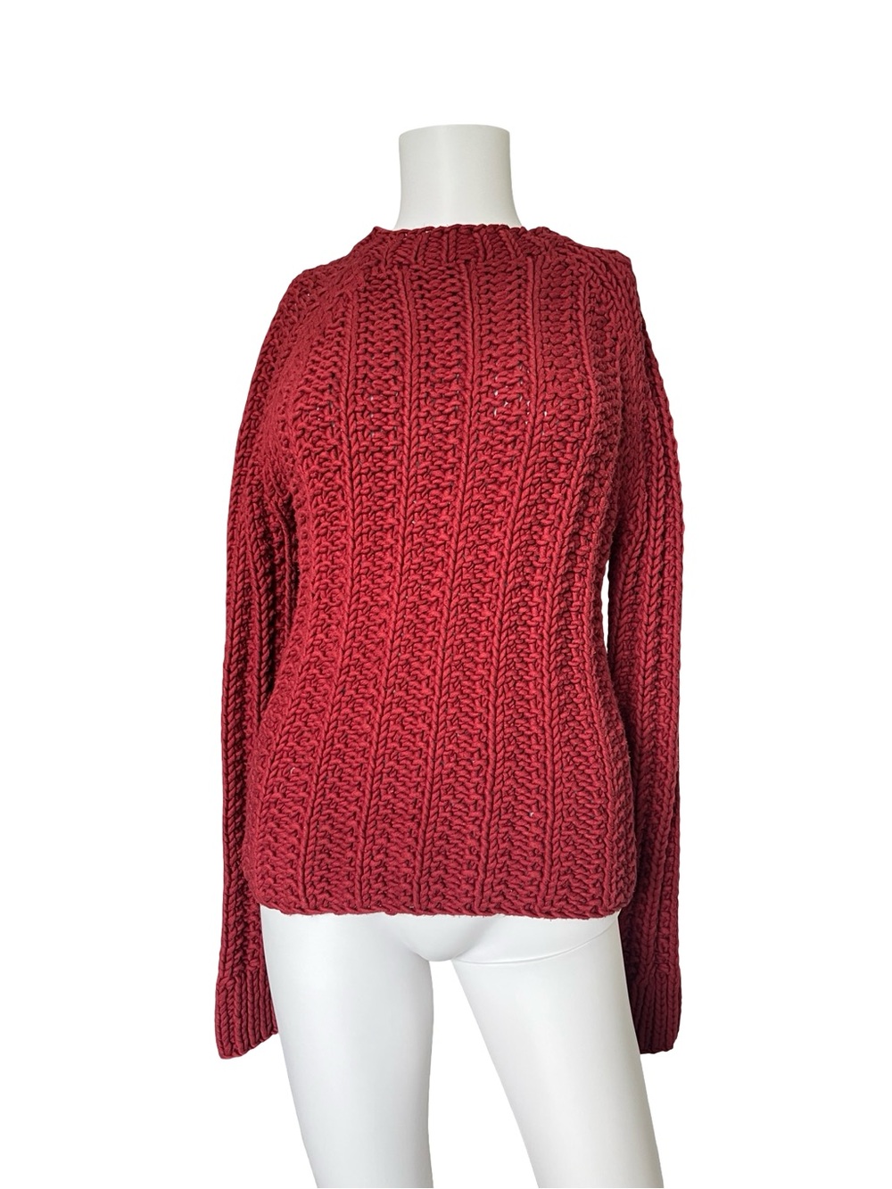 Vintage J Crew Chunky Hand Knit Sweater Burgundy Red Fitted Womens Size Medium